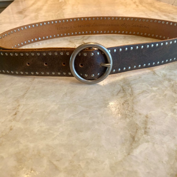 Olga Santini Womens Leather Studded Belt Brown Silver Italy Large - Picture 3 of 8